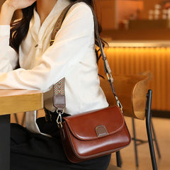 Cyflymder  new fashionable retro cowhide shoulder bag with contrasting ethnic style wide shoulder strap and crossbody small square bag