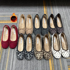 Cyflymder  Winter Female Round Toe Ladies Flat With Plush Shoes  New Autumn Butterfly-Knot Fashion Fur Flats Slip On Shoes For Women Ballet