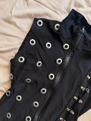 Cyflymder   Black Metal Ring Decorative Sleeveless Vest Unisex Summer Y2k Niche Design Slim-fitting Vests Top Ins
