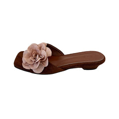 Cyflymder  Flower Slippers Square Toe Womens Fashion Elegant Heels Shoes for Woman Heeled Sandals Flip Flops Dress New Mujer Sandalias