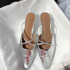 Cyflymder  Women High Heels Slippers Pointed Toe Elegant Heeled Sandals for Woman Mules Shoes Fashion Party Shoes Causal Flip Flops Mujer