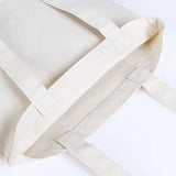 Cyflymder Large Capacity Canvas Shoulder Handbag Folding Eco-Friendly Cotton Tote Bags Reusable DIY Shoulder Bag Grocery Bag Beige White