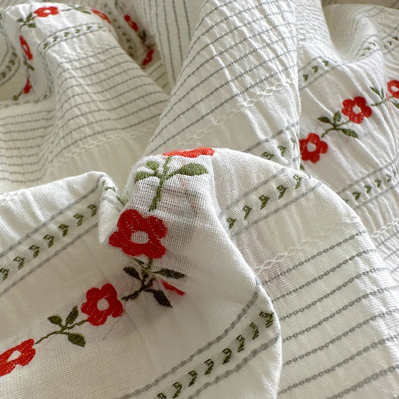 Cyflymder  100% Cotton Yarn-dyed Jacquard Floral Bedding Set Single Queen King Size Duvet Cover Bed Sheet/Fitted Sheet Pillowcases 3/4Pcs