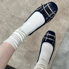 Cyflymder   New Square-Toe Flat Plaid Single Shoes, Casual Soft Sole, Fashionable Shallow Mouth, Versatile Slip-On Flats