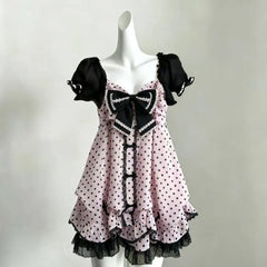 Cyflymder  Japanese Vintage Lolita 2 Piece Sets Women Sweet Ruffle Short Tops High Waist Mini Dress Suits Kawaii Y2k Casual Fashion Outfits