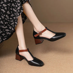 Cyflymder   New Spring Women Shoes T-Belt 5cm Chunky Heels Side Empty Sandals Women Office Ladies Working Shoes zapatillas de mujer WSH5271