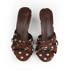 Cyflymder  Summer New Women White Dot Design High-heeled Leather Slippers Fashion Stiletto Slippers Woman Sexy Bowknot Party Shoes
