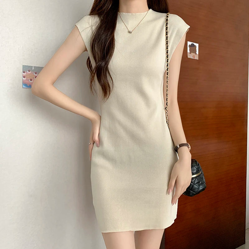 Cyflymder Women Knitted Sexy Bodycon Dress Solid Sleeveless O-Neck Party Dresses Off Shoulder Summer Streetwear Dress
