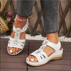 Cyflymder  Summer Women Sandals New Hollow Out Wedge Flowers Casual Sandalias Retro Platform  Comfortable Plus Size