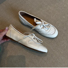 Cyflymder  Women's Soft Ballet Flats Lace Up Shallow Mouth Women Loafers Comfortable Walking Round Toe Casual Shoes Spring Summer