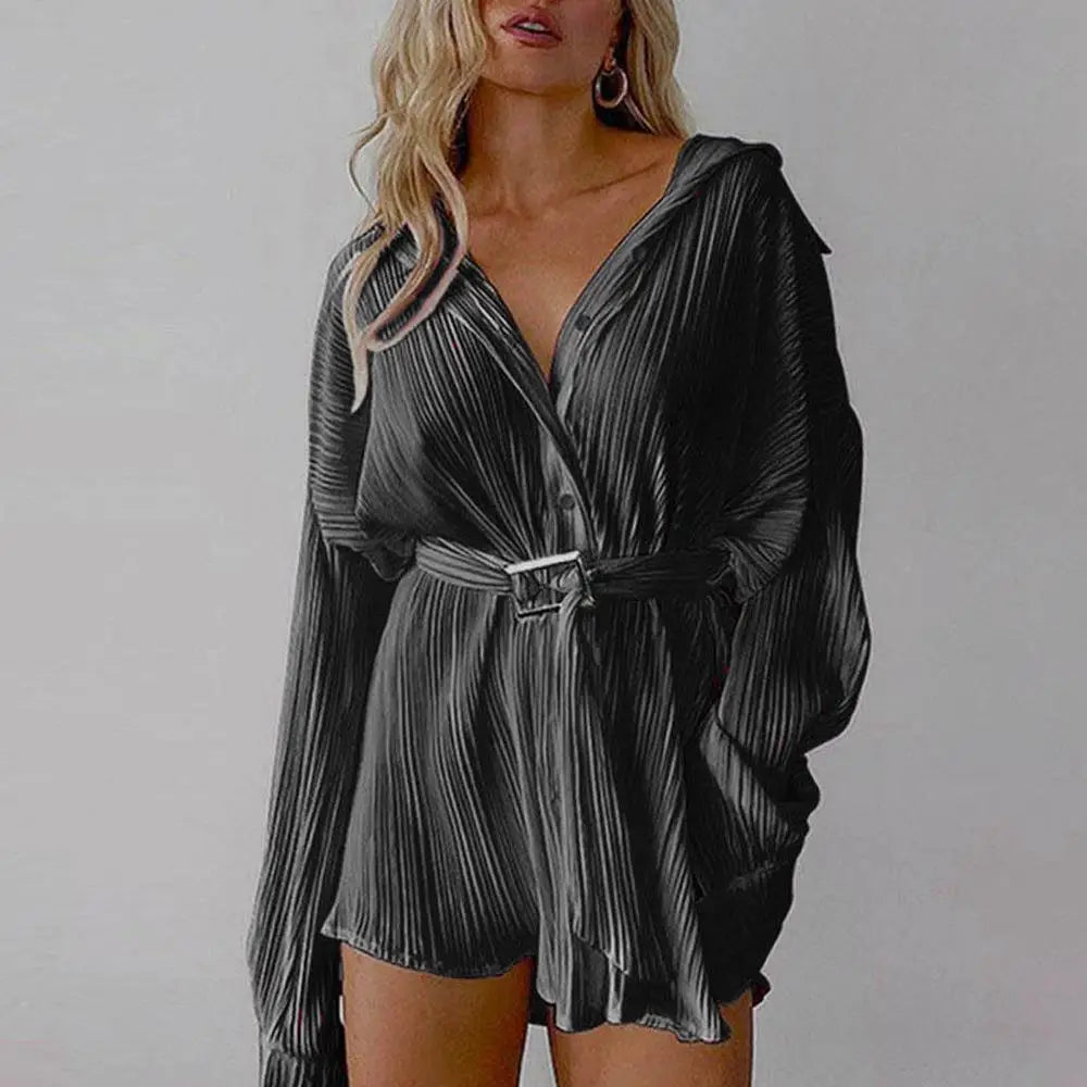 Cyflymder  Women's Casual Faion Pleated Long irt Dr with Belt mid Waist ort Skirt Length Pure Color Winter Season Long Sve