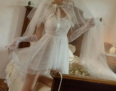 Cyflymder  Vintage Double-layer Perspective Mesh Nightdress Photo Cosplay Uniform Suit Wedding Dress