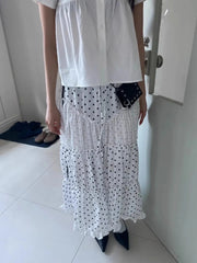 Cyflymder  Oxygen Girl Retro Polka Dot f-length Skirt with Pleated Lace Elastic Waist A-line Mid-length Commute Sle Summer 2025