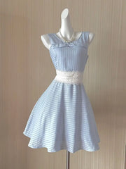 Cyflymder  Summer Vacation Style Dress Women's Sleeveless Striped Lace High Waist Skirt Women's