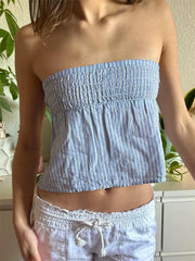 Cyflymder  Sexy Women Summer Tube Tops Striped Print Tie-up Bow Off-Shoulder Backless Mini Vest for Streetwear Grunge Tank