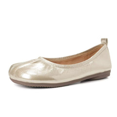 Cyflymder   Summer New Soft Leather Fake Split Toe Pig Hoof Shoes for Women, Flat Bottom Shallow Mouth Single Shoes, Ballet Dance Shoes