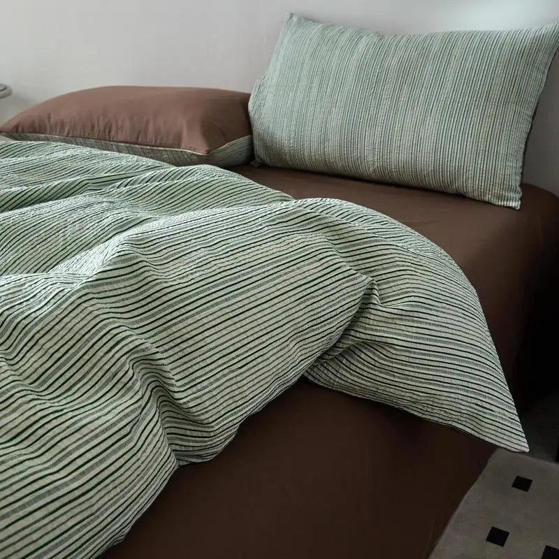 Cyflymder  Nordic Style Pure Cotton Jacquard Bedding Set Super Soft Skin Friendly Striped Duvet Cover Kit Adult Home Bedclothes for Seasons