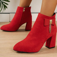 CyflymderAnkle snow outfits Boots for Women Winter New Suede Red Women's Boots Comfortable Chunky Platform High Heels Ladies Elegant Dress Shoes