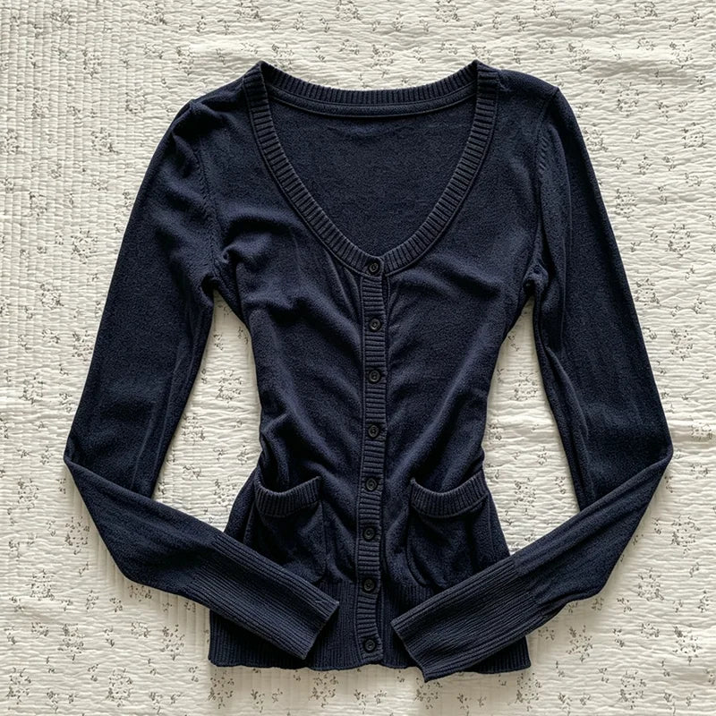 Cyflymder  Vintage Women's V-Neck Button Punk Y2K Long Sleeved Slim Fit Street Jacket With Pockets For Casual High Street Gothic Style
