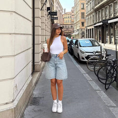 Cyflymder  Summer Clothes Shorts Women Casual High Waist Denim Shorts Light Wash Frayed Hem Jean Shorts Distressed Five Pocket Cutoffs