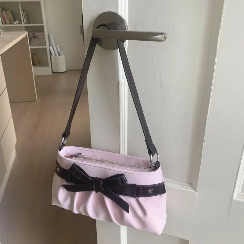 Cyflymder  Korean Hot Girl Bow Studded Handbag Women Simple Design Sweet Shoulder Bag Ladies Elegant Fashion Underarm Purse Y2k Aesthetic