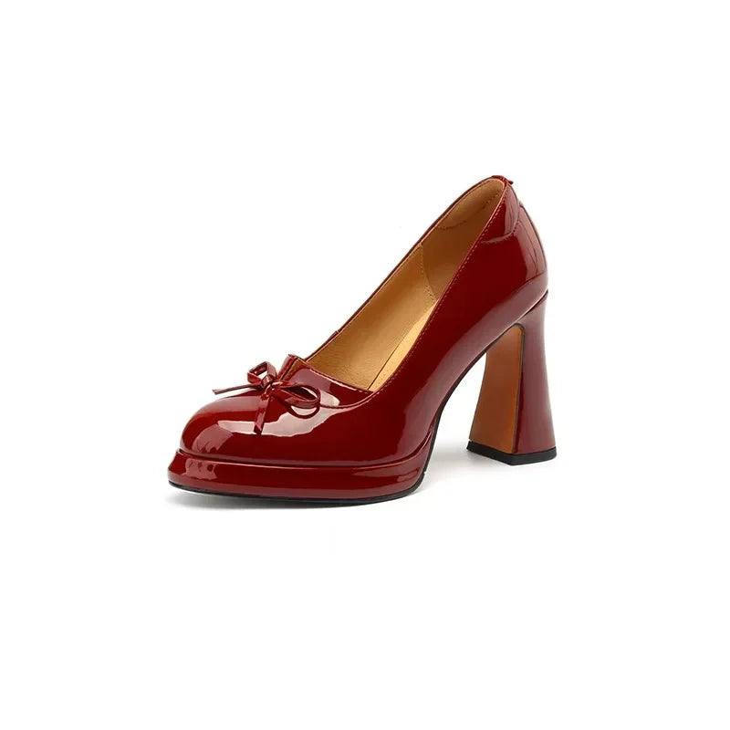 Cyflymder Designer Vintage Butterfly-knot Women Pumps Shoes Fashion Slip On Party Dress Female Thick Heel Shoes