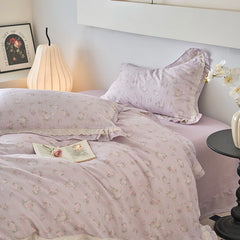Cyflymder  Vintage French Country Rustic Style Floral Bedding Set 100% Cotton Double Layer Crinkle Yarn Duvet Cover Bed Sheet Pillowcases