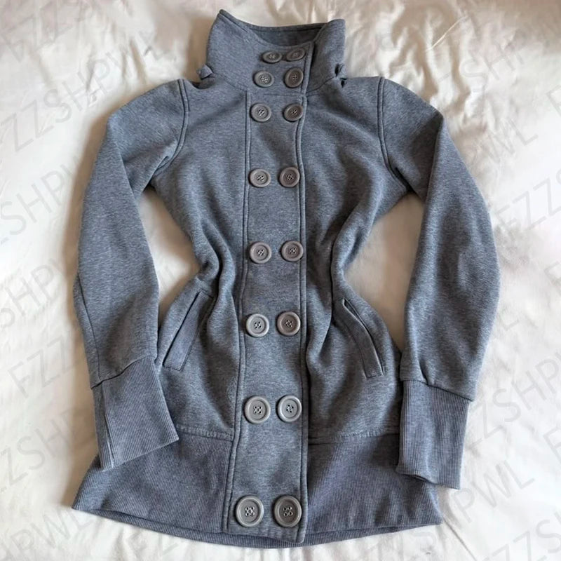 Cyflymder  Fashion Double Breasted Button Women Y2K Hooded Sweatshirt Vintage Vibe Goth Jacket Punk Streetwear Subculture Hoodie sweatshirt