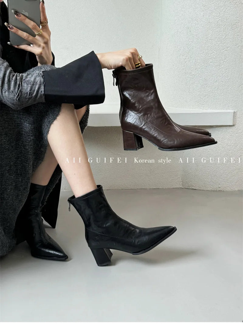 Cyflymder  High Heel Pointed Toe Women Ankle Boots Ladies Elegant Slim Short Booties Autumn Winter Womem's Shoes