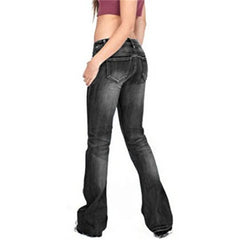 Cyflymder  Vintage Mid Waist Washed Jeans Women New Slim Fit Micro Flared Trousers Casual Commuter Female Denim Pants Trend Streetwear