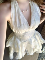 Cyflymder  French Elegant Irregular Sleeveless Dress Woman Harajuku Vintage Solid Lace Dress Korean Fashion Short Party Dress Chic