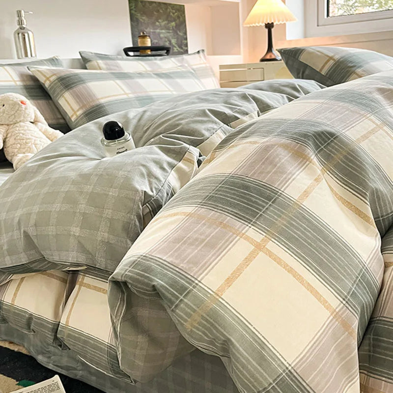 Cyflymder  100% Cotton Bedding Sets with Geometric Pattern Printing Super Soft Durable Bedclothes for Adults Quilt Kit for Home Schools