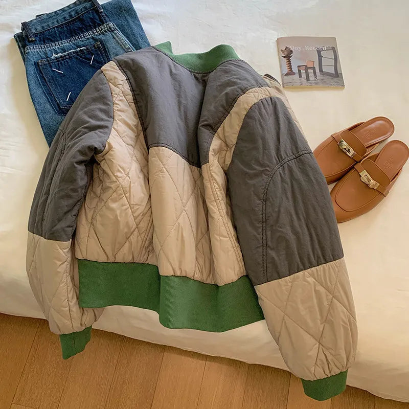 Cyflymder  Casual Oversize Nylon Puffer Jaet Men's Women's Rhombus Patterned Winter Coat Youth Faion Thiened Polyester Fiber