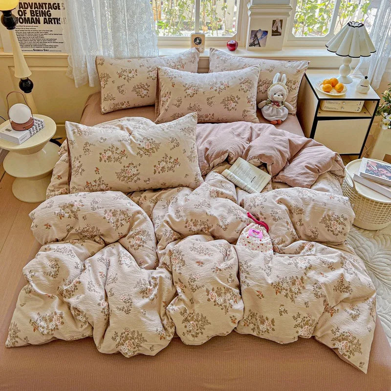Cyflymder  Nordic Style Small Floral Print Bedding Sets Ultra Soft Breathable Single Queen Bedclothes Comforter Set for All Seasons