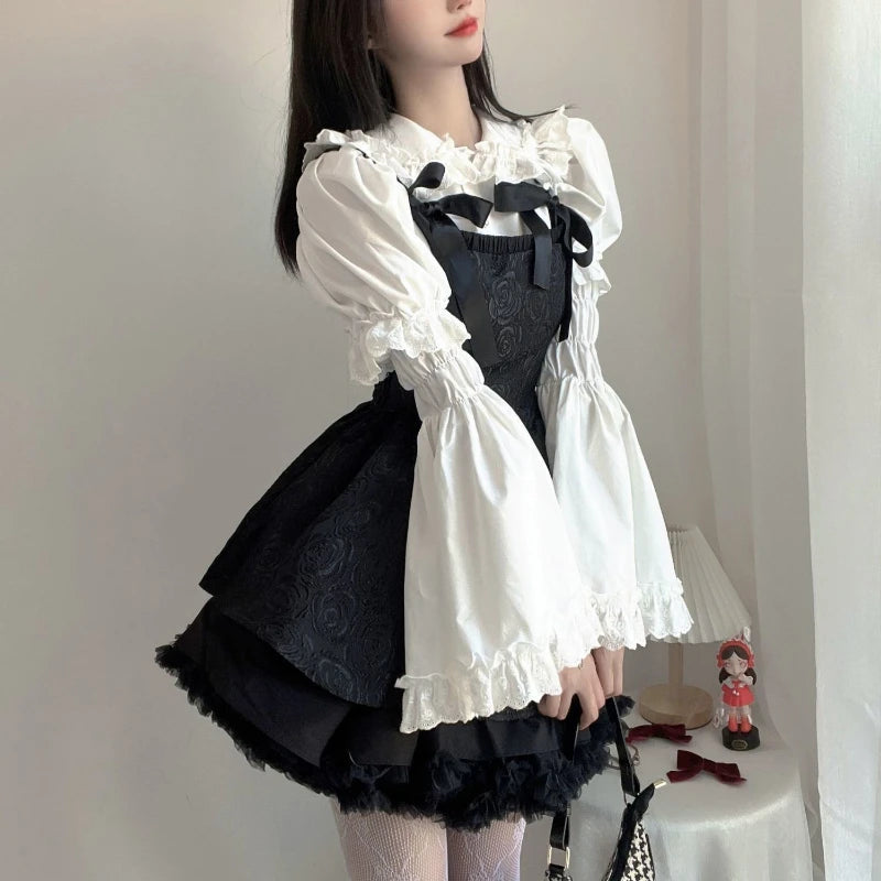 New Removable Flare Sleeves Shirts White Ruffle Women Gothic Fairy Aesthetic Doll Collar Tops Y2K Harajuku Lolita Blouses