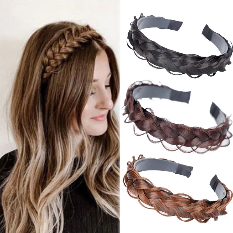 Cyflymder Women Synthetic Wig Twist Braided Hair Bands Fashion Braids Hair Accessories Women Bohemian Nature Headband Stretch for Party