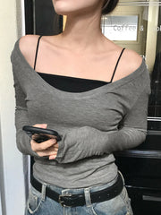 Cyflymder  Casual Solid T Shirt Basic Slim O-Neck Long Sleeve Tees Women 2025 Autumn Spring Fashion Streetwear Ladies All-Match