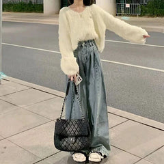 Cyflymder  Vintage Blue baggy Jeans Women Korean High Wiast Loose Denim Wide Leg Pants Woman Autumn Winter Streetwear Trousers