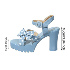 Cyflymder  Summer Tie Bow Dot Open Toe Thick Heel Round Head Banquet High Heel Sandals Fashionable Hollow Fish Mouth Casual Women's Shoes