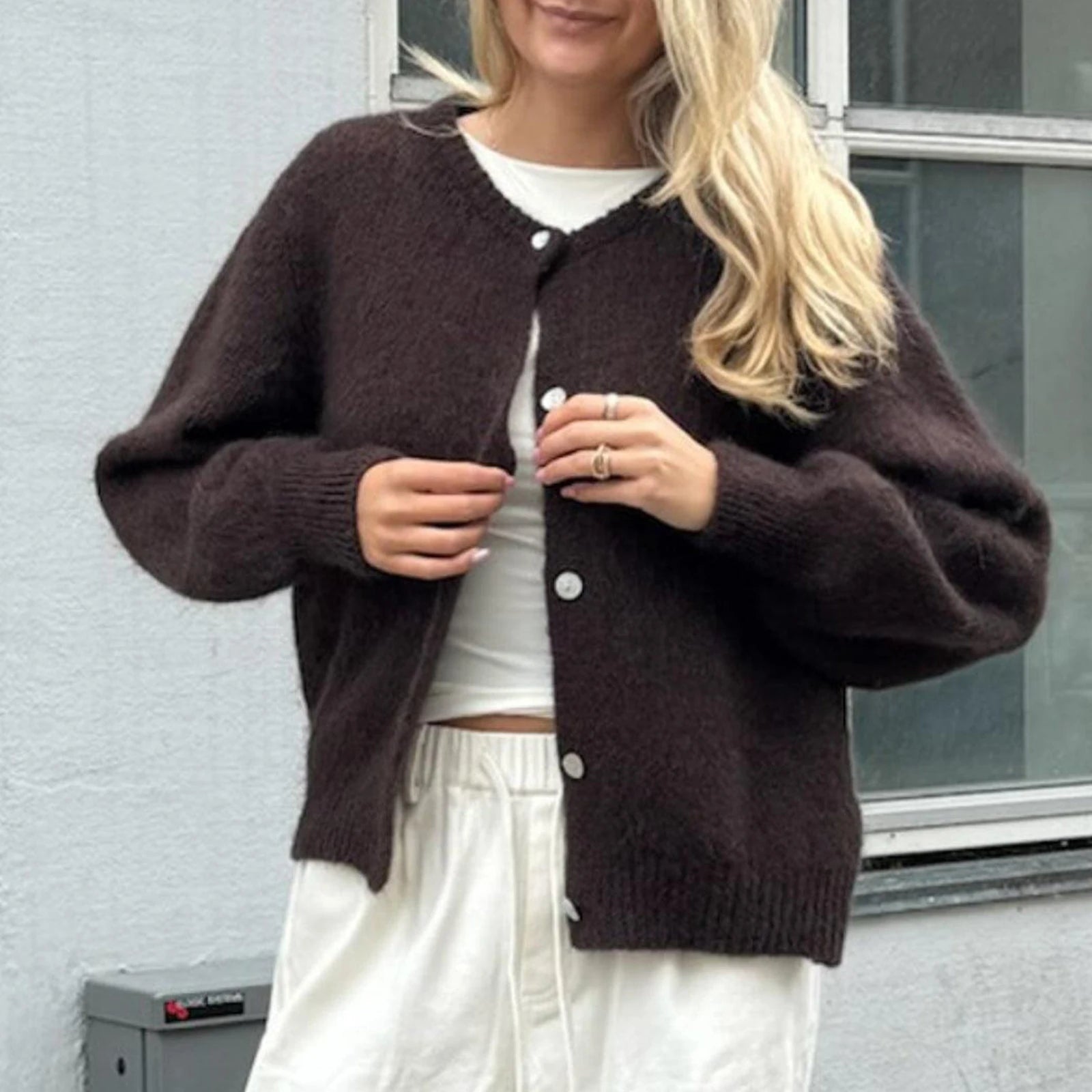 Cyflymder  Y2K Streetwear Solid Color Soft Knitted Sweater Tops Outerwear Women Casual Basic Cardigans Front Button Up Long Sleeve Knitwear