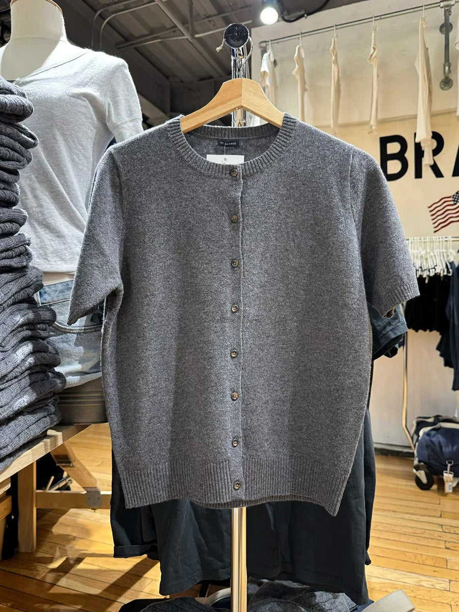 Cyflymder  Drak Gray Knitted Short Sleeve Sweater Women Spring Casual Streetwear Single Breasted Jumpers Vintage Chic Preppy Style Cardigan