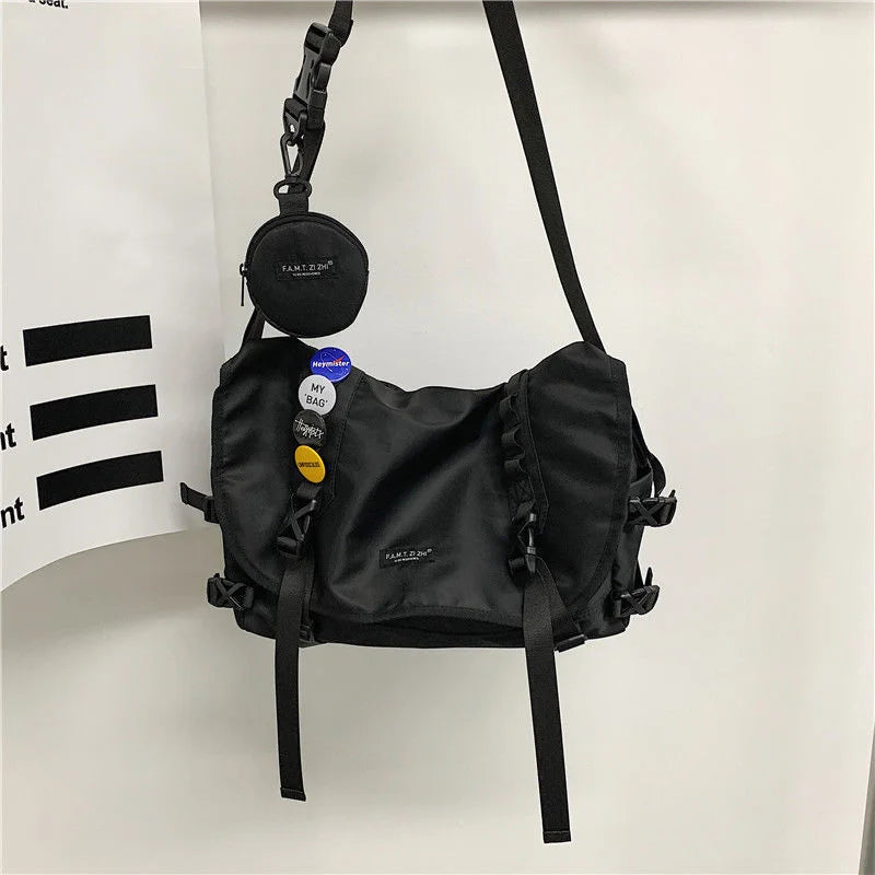 Cyflymder  Shopper Nylon Shoulder Gothic Black Crossbody Messenger Tote Bags For Men Women's Hip Hop Techwear Satchel Waist Goth Postman