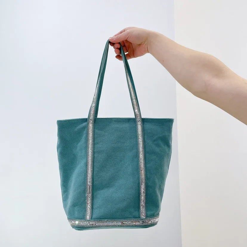 Cyflymder  Canvas Rhinestone Large Capacity Tote Bag  Retro Shoulder Messenger  Handbag Cosmetic Bag Luxury Brand Crossbody Bags for Women