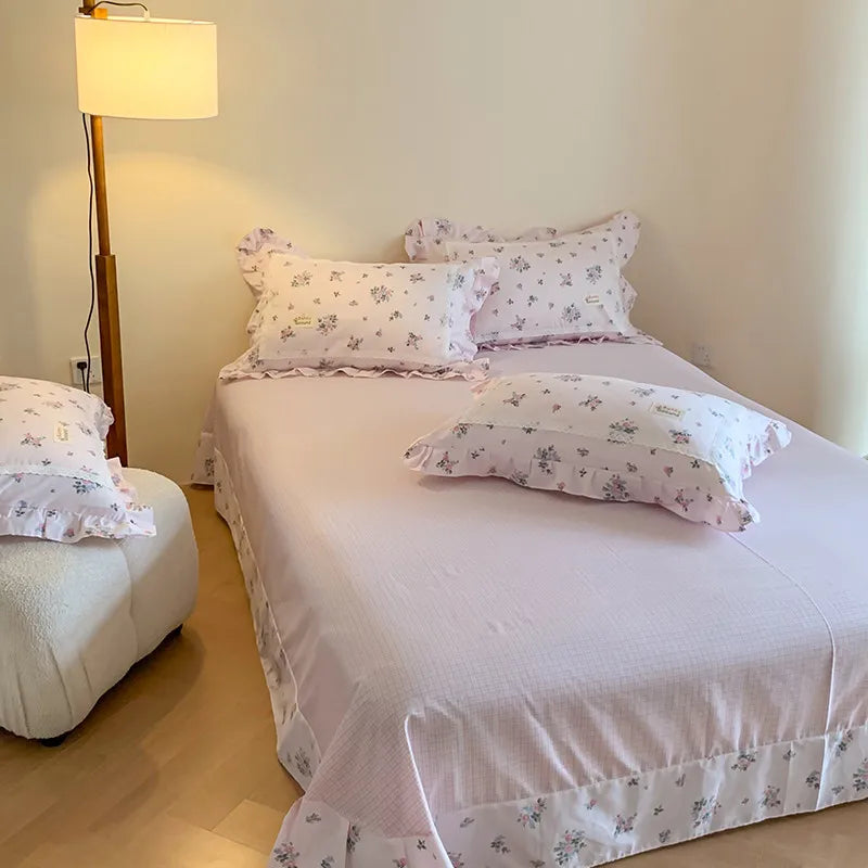 Cyflymder  100% Cotton Spring Garden Flowers Botanical Chic Ruffles Soft Comfortable Double Queen (1Duvet Cover+1Bed Sheet+2Pillowcases)