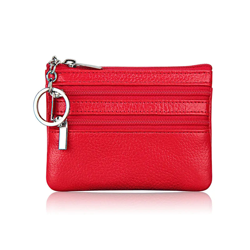Cyflymder  Fashion Women Genuine Leather Coin Purse Small Zipper Card Holder Mini Pouch Change Wallet with Keychain