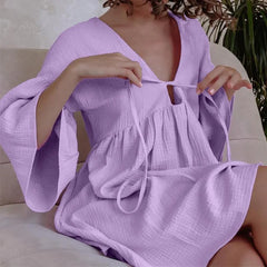 Cyflymder  Popular Pure Cotton Pajamas Women's European and American Seven-quarter-sleeved Pajamas Outer Wear, Home Loose Casual Dress