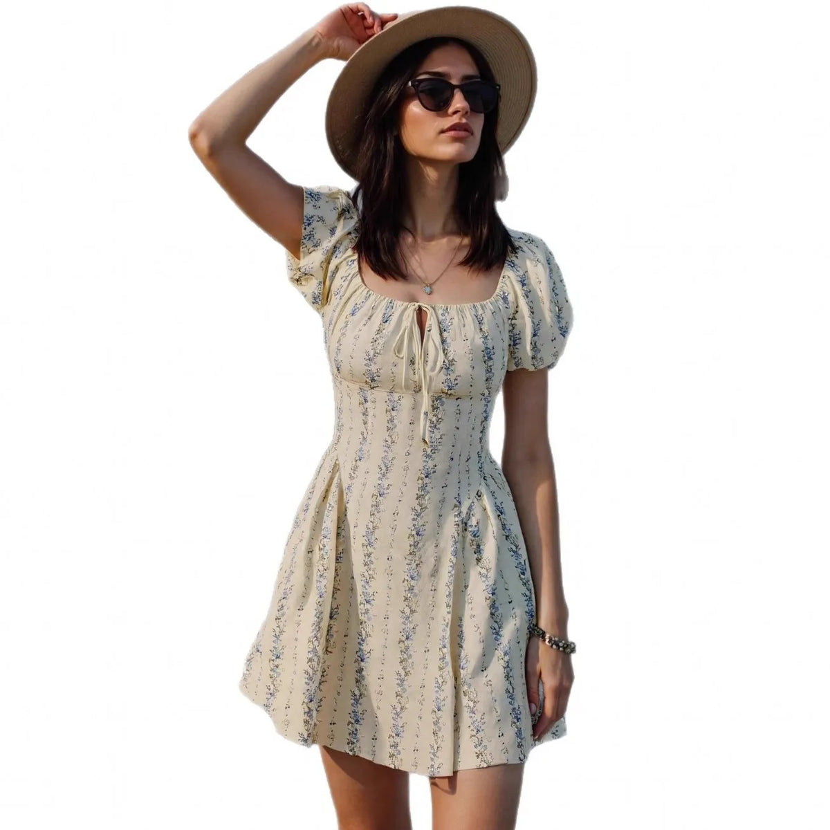 Cyflymder  Spring Summer Short Sleeve Elegant Mini Dress Women's Clothing Casual Party Work Evening Fashionable Pleated Dresses