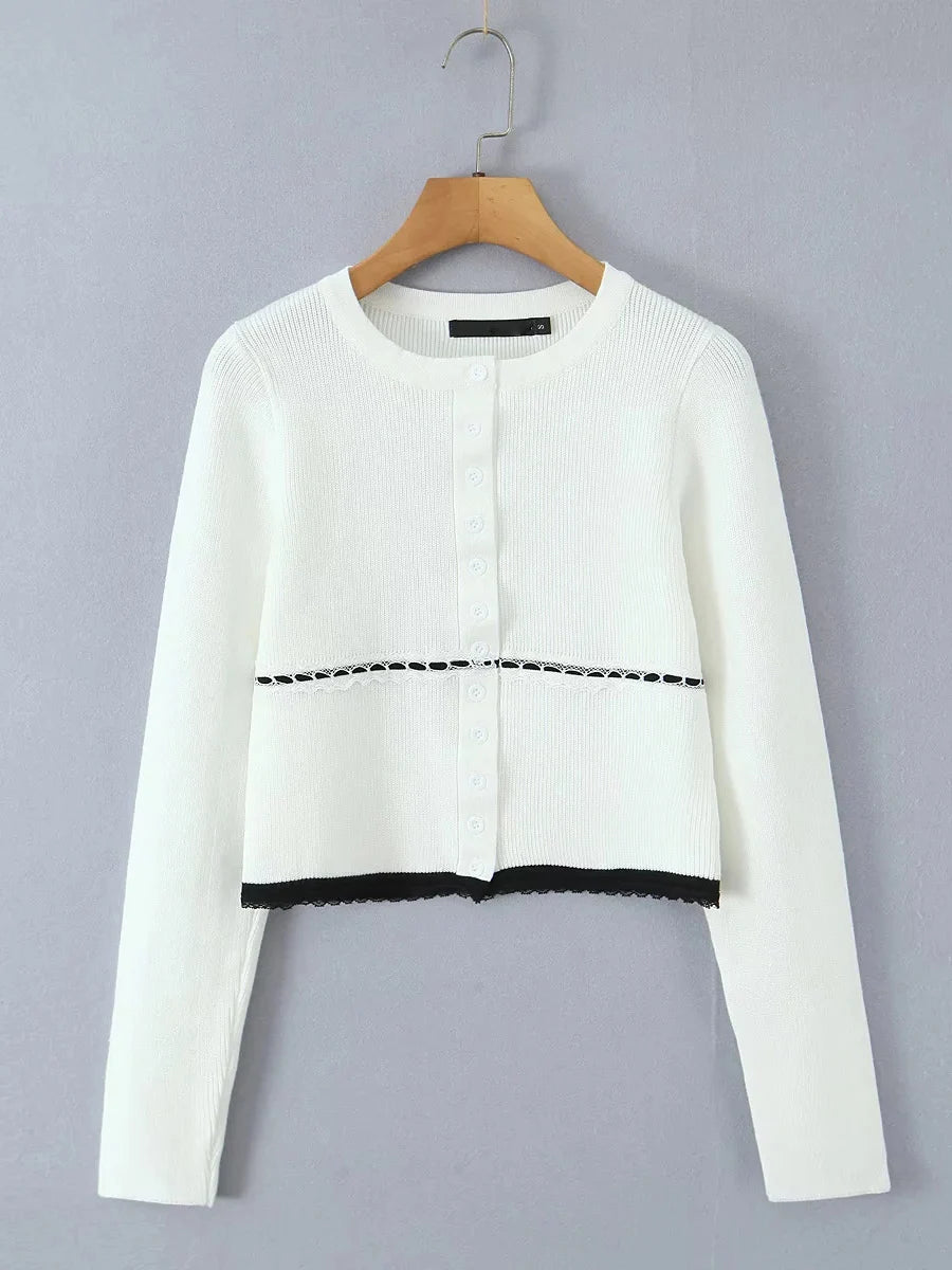 Cyflymder  Hit Color Knit Two Piece Set for Women O Neck Long Sleeve Spliced Buttons Top Low Waist Shorts Casual Suit Female