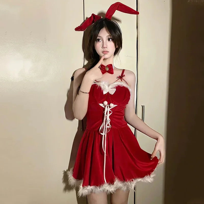 Cyflymder  Christmas Lingerie Sexy Bunny Dress Santa Claus Cosplay Costume Club Party Performance Photoshooting Seductive Temptation