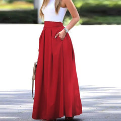 Cyflymder  High Waist Pleated Skirt Women's plus Size  Color Spring Autumn Cross-Border Faion Long f-length Skirt